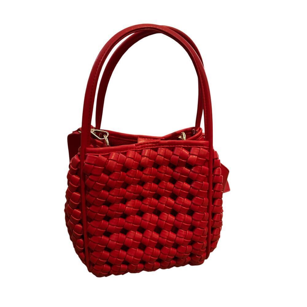 Anthropologie Women's Red Knotted Faux Leather Mini Tote Bag